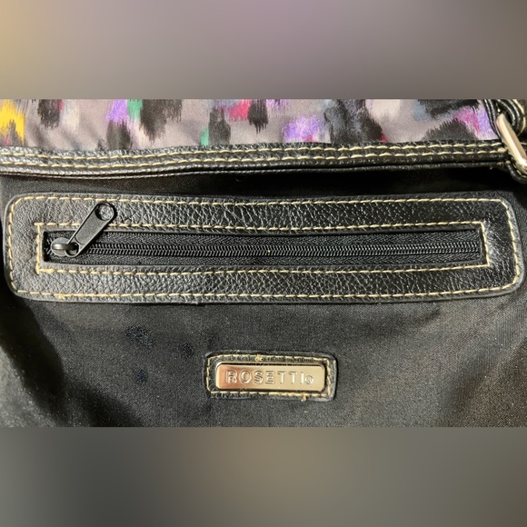 ROSETTI Adjustable Strap Crossbody Bag Tote Purse Black with Multi-Color Pattern - Picture 6 of 10